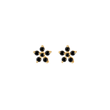 Load image into Gallery viewer, BLACK AZALEA GOLD STUD EARRINGS