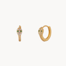Load image into Gallery viewer, PAVE MINI GREEN MAMBA GOLD EARRINGS