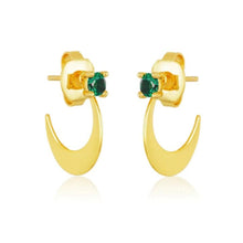 Load image into Gallery viewer, MINI GREEN CRESCENT HUGGIE EARRINGS