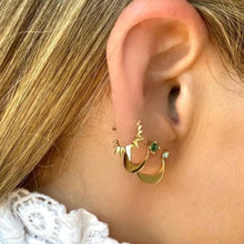 Load image into Gallery viewer, MINI GREEN CRESCENT HUGGIE EARRINGS