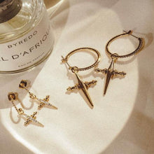 Load image into Gallery viewer, PAVE MINI CROSS HOOPS- GOLD