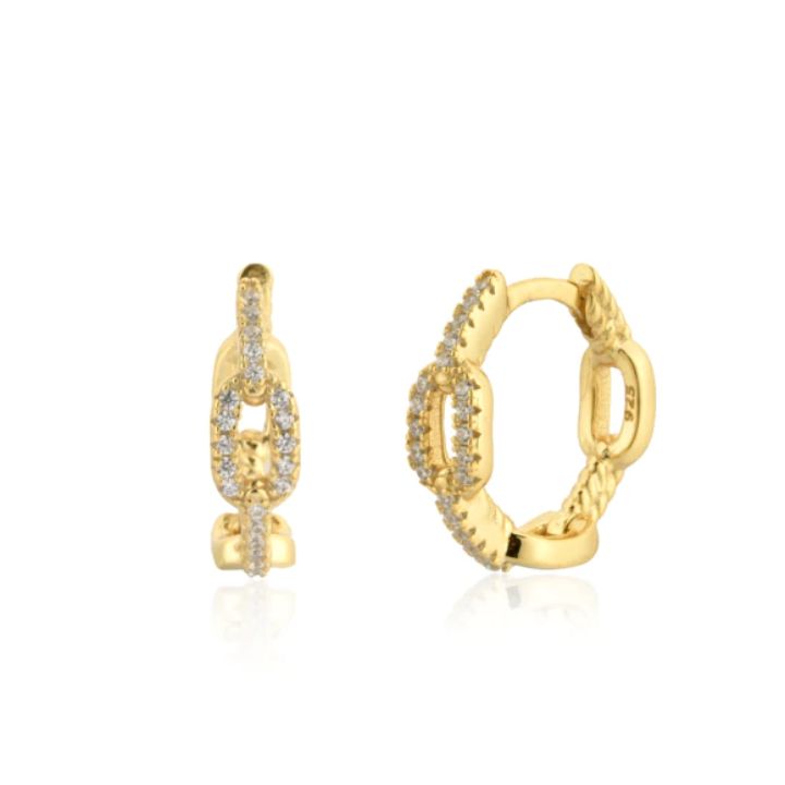 PAVE CHAIN  WHITE HUGGIE EARRING