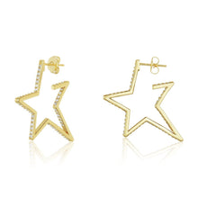Load image into Gallery viewer, 2&quot;CAROLINE PAVE STAR HUGGIE EARRINGS