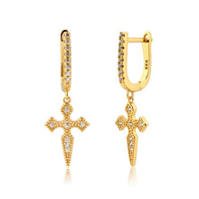 Load image into Gallery viewer, BRIM GOLD CROSS EARRINGS