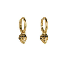 Load image into Gallery viewer, BLACK SKULL GOLD EARRINGS