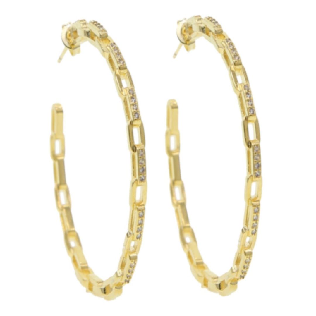 CHAIN LINK HOOPS WITH DIAMONDS LARGE
