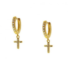 Load image into Gallery viewer, IVORY GOLD CROSS EARRINGS