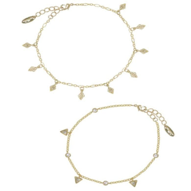 Mini Crystal Charms 18k Gold Plated Anklet Set of 2