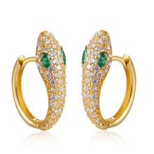 Load image into Gallery viewer, PAVE MINI GREEN MAMBA GOLD EARRINGS