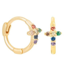 Load image into Gallery viewer, RAINBOW CROSS GOLD EARRINGS