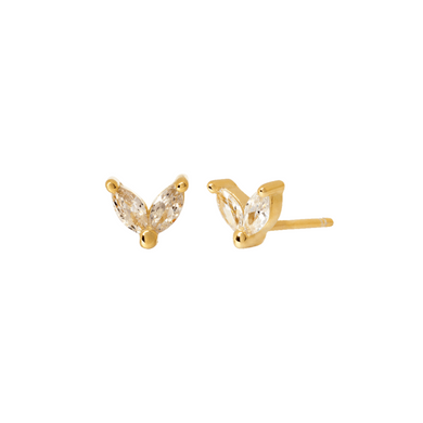 WHITE ZINNIA GOLD STUD EARRINGS