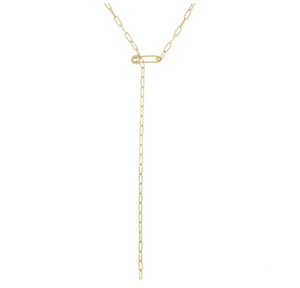 SAFETY LARIAT GOLD NECKLACE